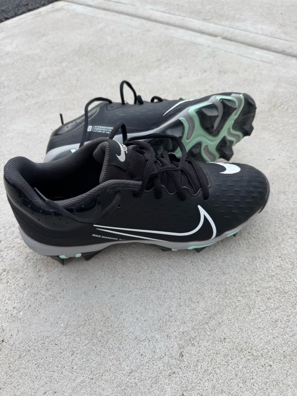 Nike Black Cleats with White Swoosh and Teal Accents - Picture 2 of 6